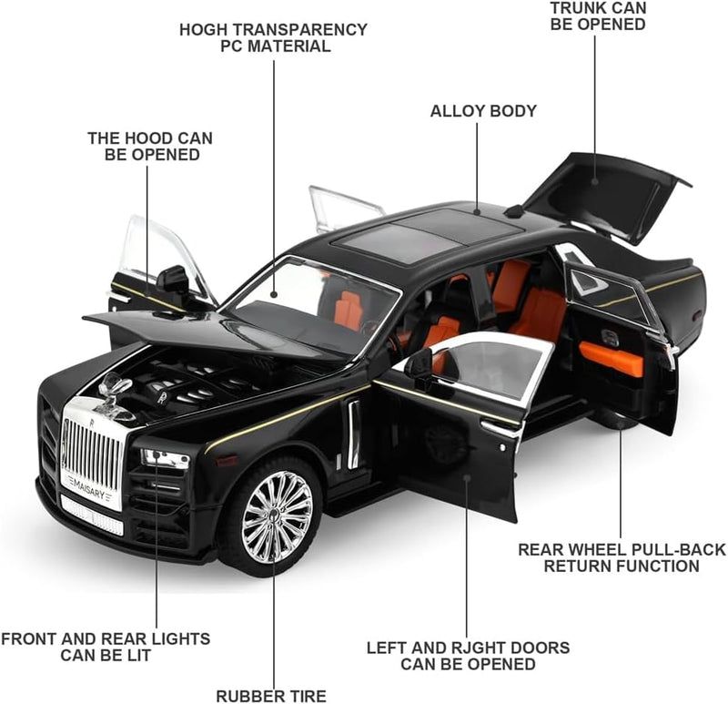AMERTEER Alloy Rolls Royce Model Car 1:32 Car Model For Rolls-Royce Phantom Car Model Boy Toy Diecast Toy Cars With Sound & Light & 6 Open Doors For Kids Boy Girl Collect Gift SUV Model Car Toy -Black