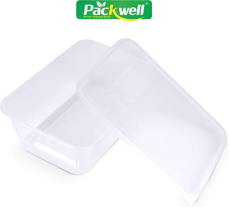 Packwell Clear Microwave Container Rectangle 750ml with Lid 15 Pcs (5PC x 3 Packs)