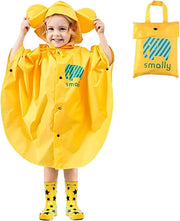 Kids Rain Poncho, Cartoon Hooded Raincoat Jacket Lightweight Schoolbag Waterproof Hoodie Rain Coat Toddler Baby Boys Girls Rain Cape for Sports Riding Camping Traveling Outdoors - Yellow