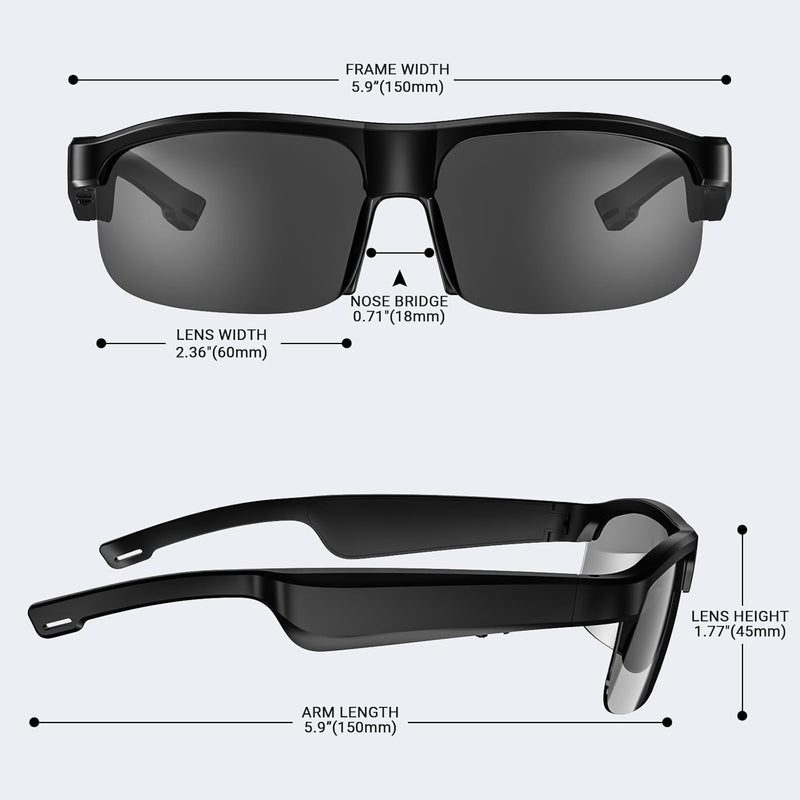 LVTEL Smart Glasses, Polarized Sunglasses, Built-in Mic & Speakers, Voice Assistant, Lightweight TR90 Frame UV Protection