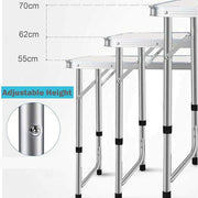 SKY-TOUCH Folding Trestle Outdoor Camping Table, Aluminum Alloy Folding Picnic Table, Lightweight Trestle Camping Table For BBQ Party, Folds in Half with Carry Handle, White(1206070cm)