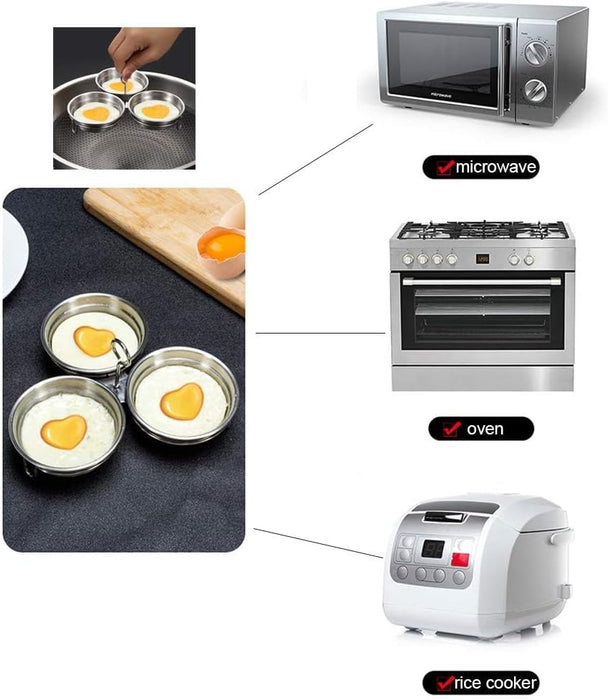 Azonee Stainless Steel Egg Poacher, 3-Cup Poached Egg Maker with Nonstick Surface, Round Egg Cooker Rings, Poaching Rack for Microwave and Stovetop, Egg Cooker for Perfect Breakfast