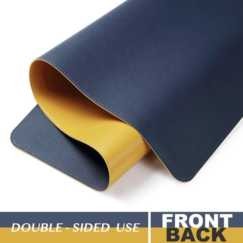 Large Desk Pad, Non-Slip Pu Leather Desk Mouse Pad Waterproof Desk Pad Protector, Dual-Side Use Desk Writing Mat For Office Home, 80Cm X 40Cm, Navy Blue&Yellow