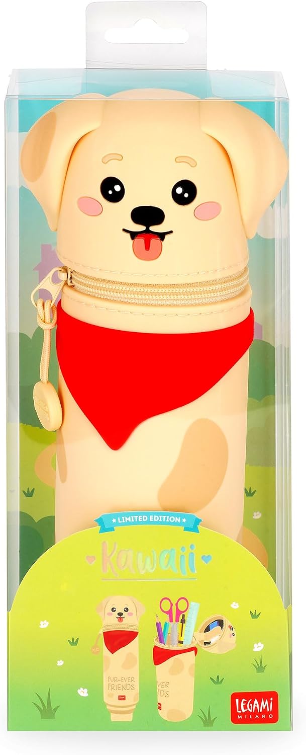 LEGAMI - Kawaii 2 in 1 Soft Silicone School Compartment Golden Table Pen Holder Zipper Pen Pencils H 20cm