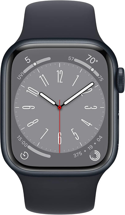 Apple New Apple Watch Series 8 (GPS + Cellular 45mm) Smart watch - Silver Stainless Steel Case with White Sport Band - Regular. Fitness Tracker, Blood Oxygen & ECG Apps, Water Resistant (Renewed)