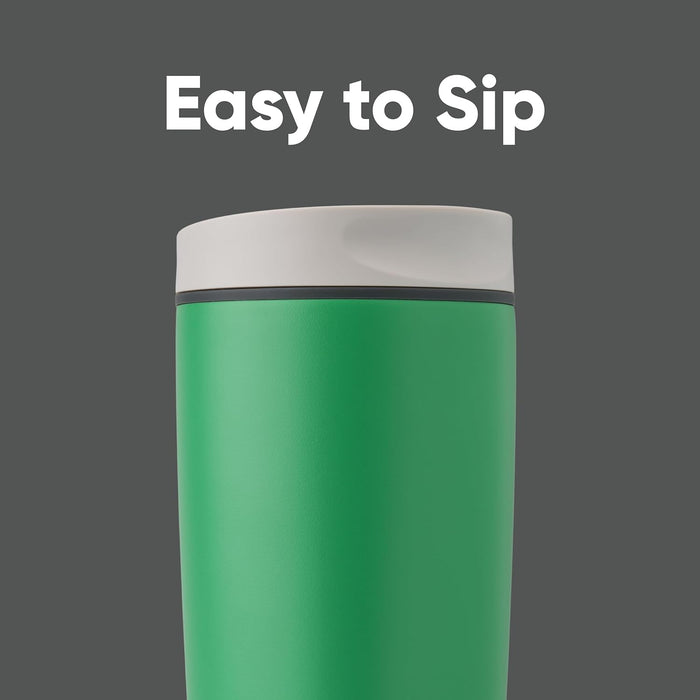 Owala SmoothSip Slider Insulated Stainless Steel Coffee Tumbler, Reusable Iced Coffee Cup, Hot Coffee Travel Mug, BPA Free 20 oz, Grey/Blue (High Dive)