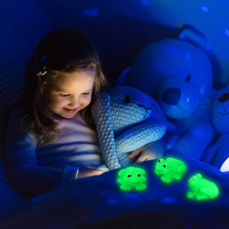 36 Pcs Mini Rubber Ducks Glow in The Dark Rubber Frogs Baby Shower Tiny Rubber Ducks Bulk, Float Bath Toys Bathtub Duckies Mini Frogs for Shower Birthday Party Favors Carnival Gift (Hat Style)