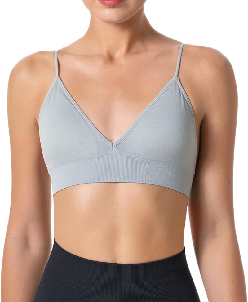 Dress Cici Women'S V Neck Triangle Strappy Sport Bra With Strappy Shoulder Strap