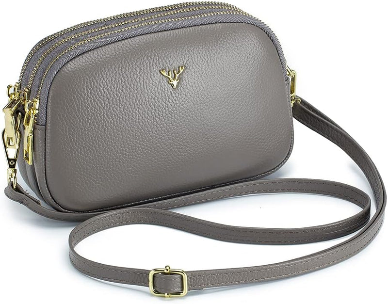 Small Crossbody Bags Genuine Leather Shoulder Handbags Trendy Design Cellphone Purses for Women and Girls - A-grey
