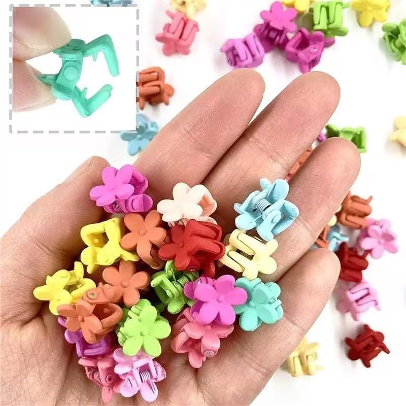 ALMEKAQUZ 40 Pcs Mini Flower Hair Claw Clips | Non-Slip Tiny Plastic Jaw Clips for Baby Girls, Toddlers & Women | Colorful Resin Hair Accessories (Floral Design)