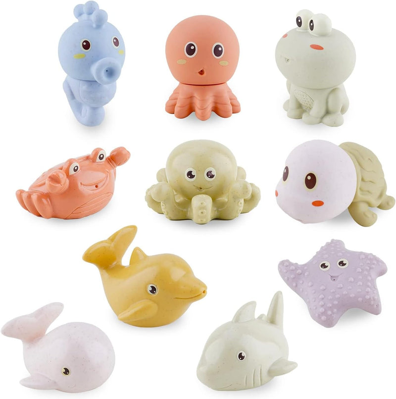 NALACAL Mold Free Bath Toys for Infants 6-12 Months - 10PCS Bath Squirt Toys Silicone Ocean Animals Bathtub Float Toy for Water Play Kids Preschool Education Toy Learning Skills for Bathroom