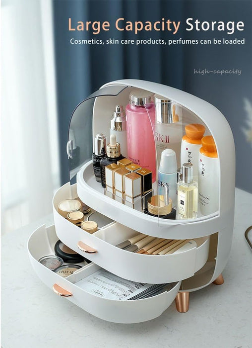 LIMOS Modern Makeup Storage Organizer Box Cosmetics storage display rack with drawer,Waterproof, dustproof, display cabinet Suitable for bathroom countertop, bedroom dresser (Design D White)