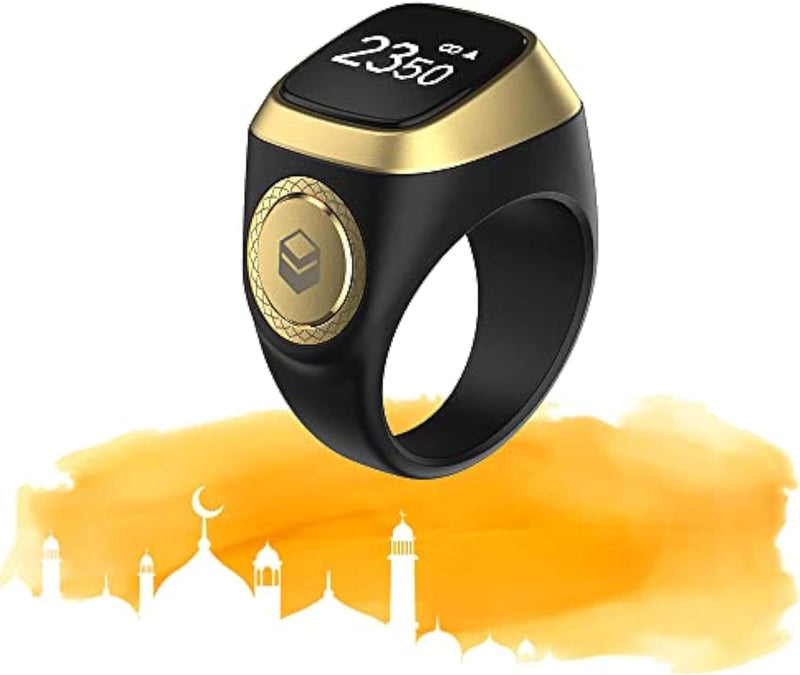 iQIBLA Smart Tasbih Zikr Ring- Muslim Prayer- Prayer timing reminder- OLED display- Tasbih Counter- Smart Ring- Wearable Technology- Waterproof Black 22mm- E0120BK- 20mm- USB - black