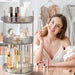 Makeup Organize Rotating,Perfume Organize, 360° Luxury Acrylic Makeup Organizer & Skincare Rack Spinning Lazy Susan 3 Tier,Dressing table to display your perfumes and cosmetics. (White-2)