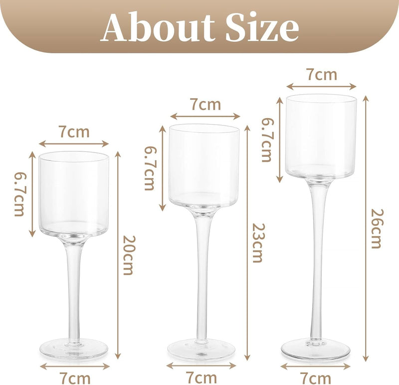 DERANQIIUA Christmas Candle Holder, Pack of 3 Elegant Candle Holders, High, Clear Glass, Table Decoration for Wedding, Dining Table, Bathroom, Birthday Party, Multiple Occasions