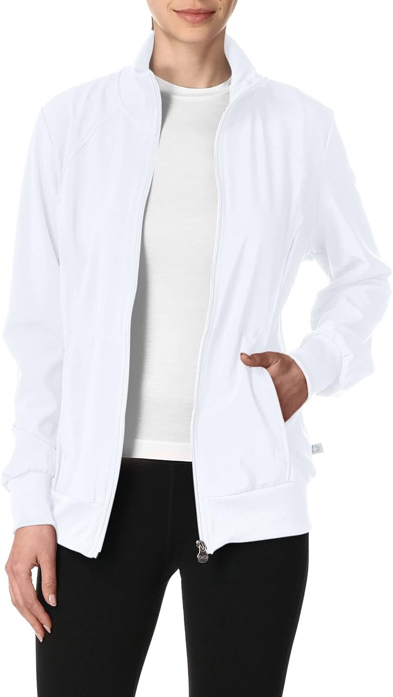 Zip Front Scrub Jackets for Women, 4-Way Stretch Fabric, 2391A - white