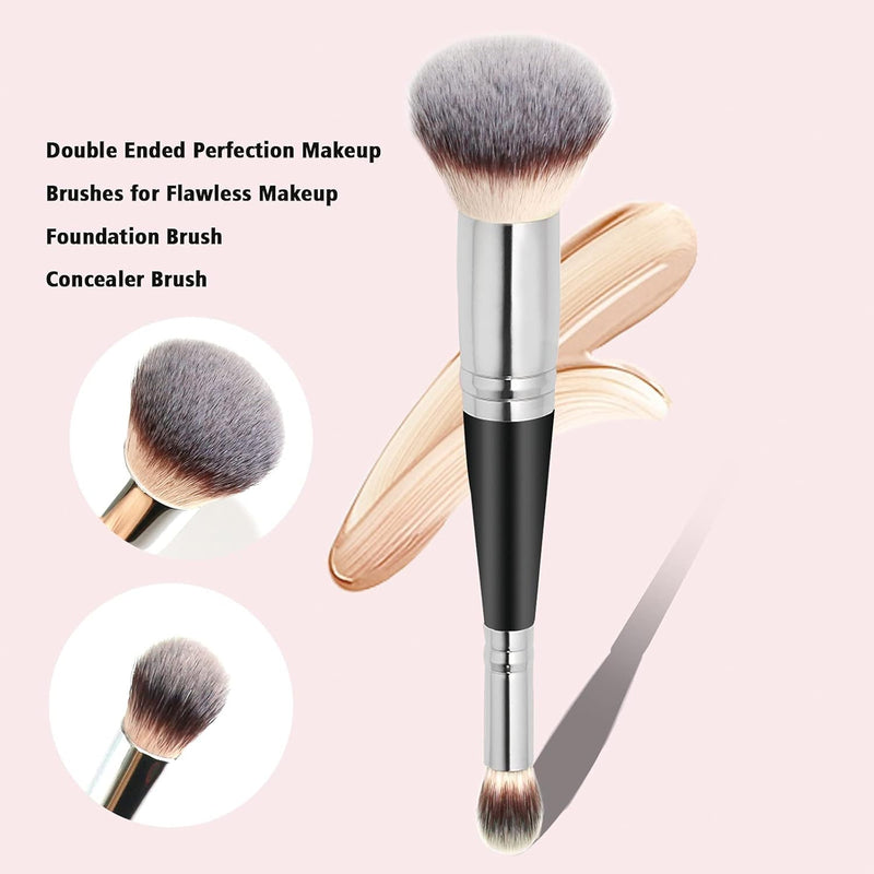 Arabest Double Ended Makeup Brushes, Rounded Taperd Flawless Brush Foundation Brush Concealer Brush, Makeup Brush Dual Ended for Liquid Cream Powder Blending Buffing Concealer