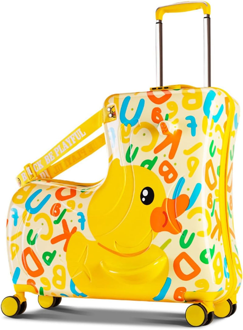 Kids Luggage Traveling Ride-On Suitcase, Children's Unique Design Ride-On Luggage - Available in 20-Inch and 24-Inch Sizes (Bee Duck Yellow, 20inch) - 24inch Letter Duck Yellow
