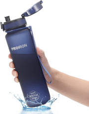 Water Bottle 0.5L/1L Leak-Proof Drink Bottle BPA Free USA Tritan Material Gym Bottle with Protein Shaker, Flip Top Lid & Removable Strainer for Fitness Cycling, Gym Camping Outdoor Sports - Dark blue-1000ml