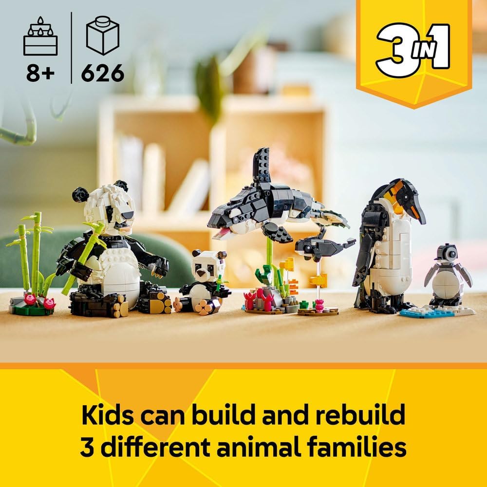 Creator 3in1 Wild Animals: Panda Family 31165 Panda Family Transforms into Penguins or Orca, Animal Toys, Gift for 8+ Year Old Boys & Girls, 626 Pieces – image 2