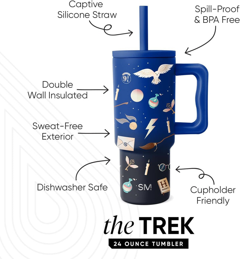 Simple Modern Kids 24 oz Tumbler with Handle and Silicone Straw Lid | Spill Proof and Leak Resistant | Reusable Stainless Steel Bottle | Gift for Kids Boys Girls | Trek Collection | Asteroid