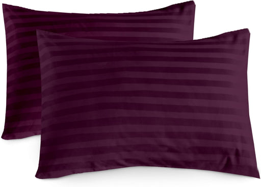100% Cotton Luxury Hotel Quality Sateen Duvet Cover Set, 2cm Satin Stripe, Hidden Button Closure, Ultra-Soft Sateen Weave, Breathable & Hypoallergenic (White, Twin/Single 160x210cm) - Plum H.W Pillow Cover (Pair)