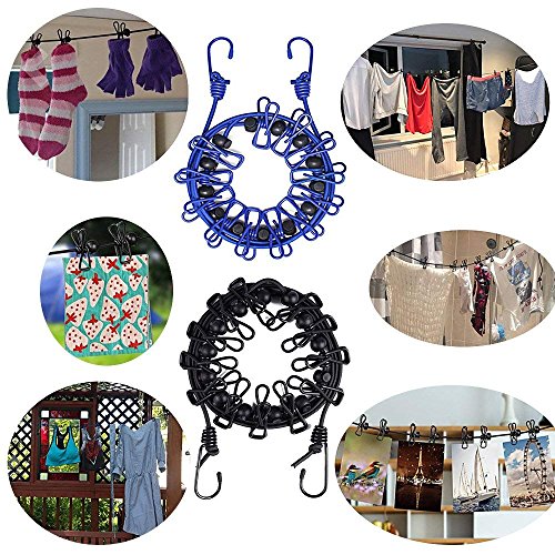 Vshinic Retractable Clothesline Travel Elastic Adjustable Clothes Lines Rope Laundry Camping Line Windproof Washing Line with Anti-skid 12pcs Clothespins
