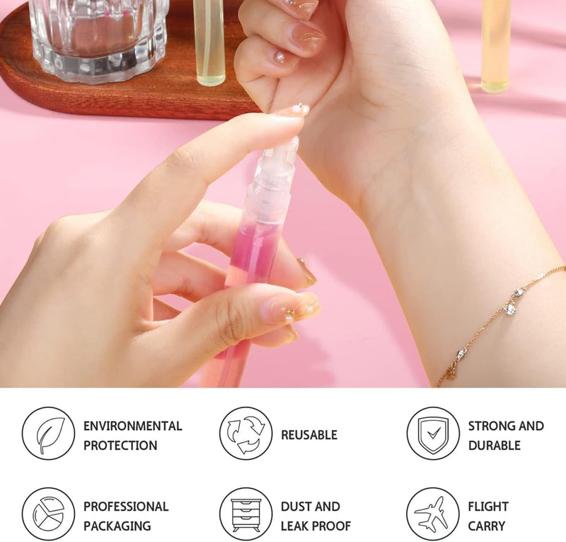 50 Pcs Mini Perfume Sample Bottle 10ml Clear Spray Bottle Empty Glass Fine Mist Refillable Dispensing Bottles Atomizer Portable Small Travel Containers for Essential Oil Liquid Cosmetic Tool