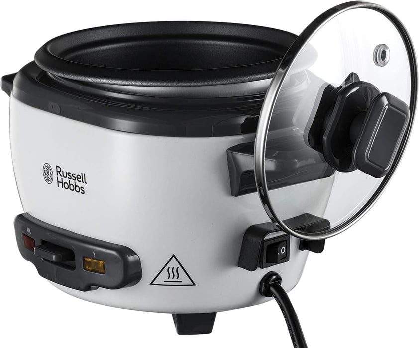 Russell Hobbs (27040GCC) Medium Rice Cooker & Steamer - 2L, Versatile Cooking, Keep Warm, Non-Stick, Glass Lid, White, 500W - 1-Year Warranty