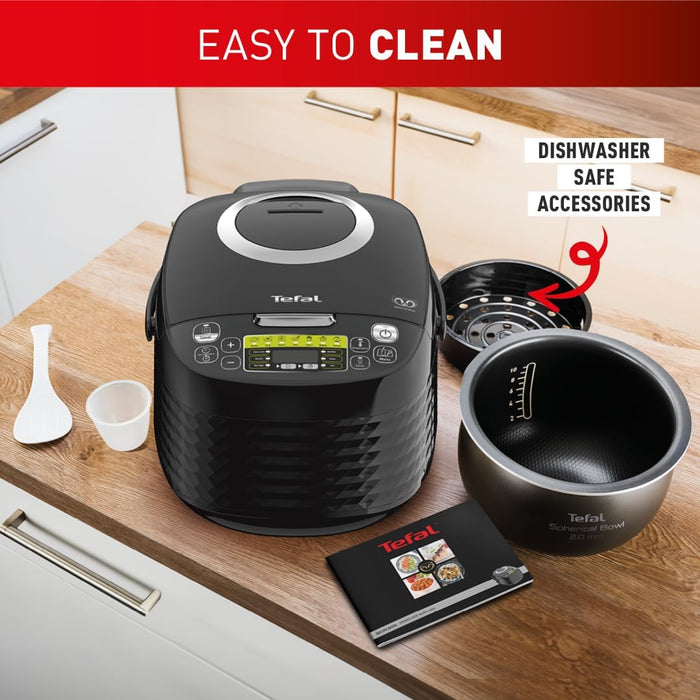 Tefal SpheriCook 16-in-1 Multicooker, Slow Cooker, Rice Cooker, Steam, Keep Warm, Browning, Dishwasher Safe Bowl, 16 programs, 5 Litres, Black, 750 Watts, RK745840