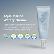 Aqua Marine Watery Cream Daily Face Moisturizer for All Skin Types Deep Hydration Face Cream with Hyaluronic Acid Vegan Korean Skincare, 50ml