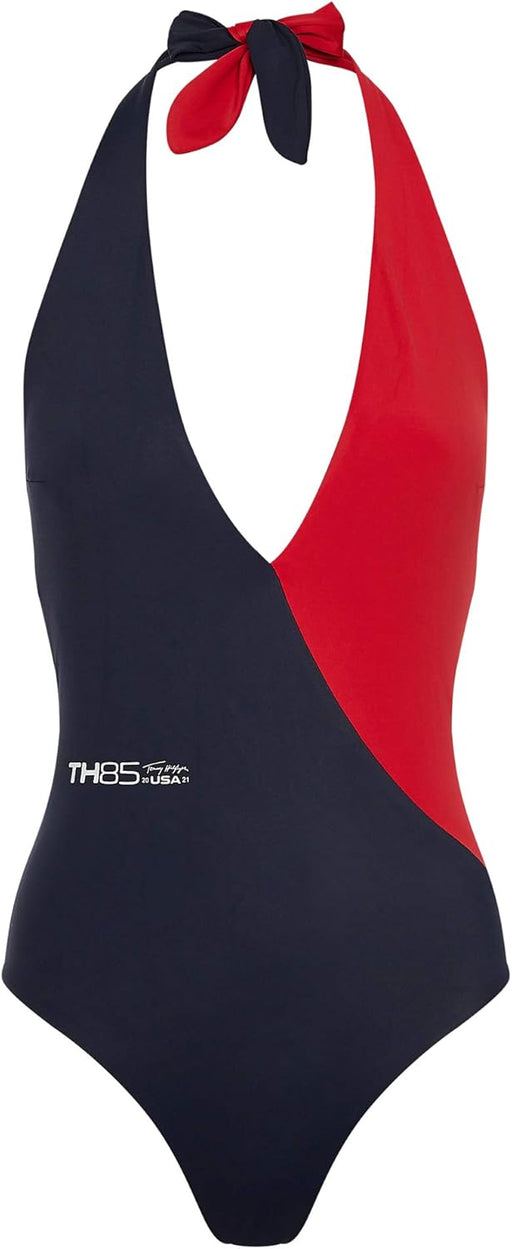 Tommy Hilfiger womens CHEEKY ONE-PIECE PLUNGE One Piece Swimsuit - Primary Red