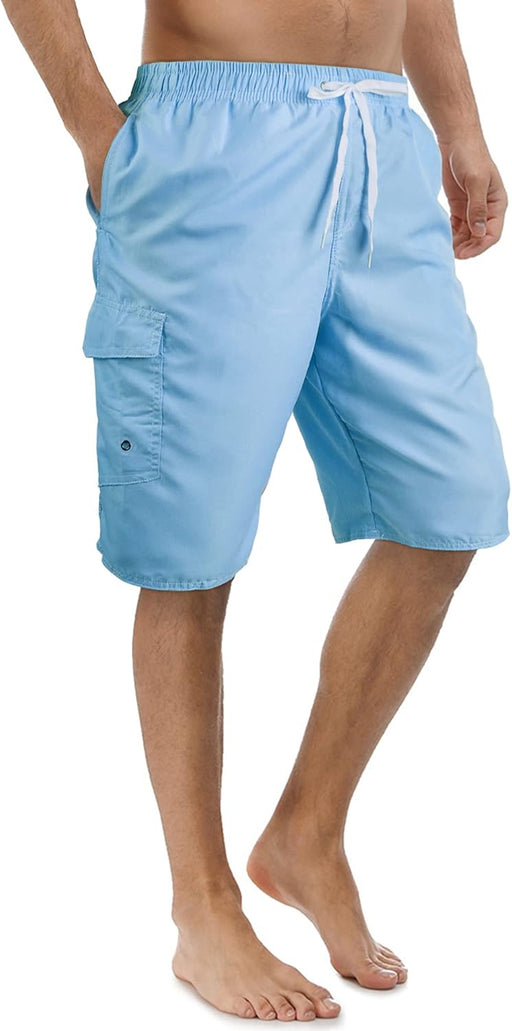 Men Trunk Style Swim Trunks - Light Blue