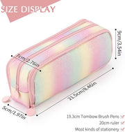 Large Capacity Pencil Case 3 Compartment Pencil Pouch Pen Bag for Teen Girls Boy Men Women (Rainbow)