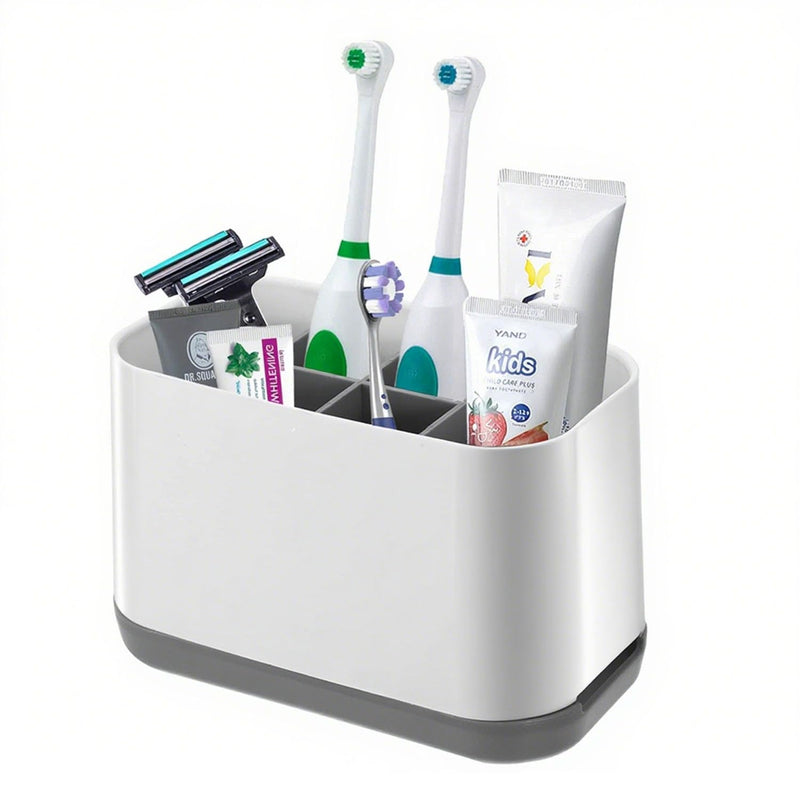 Qniceone Toothbrush Holder for Bathroom, 6 Slots Plastic Detachable Toothbrush and Toothpaste Organizer for Easy Cleaning Multi-Functional Storage Makeup Brush Razor Holder Countertop Organizer(Grey)