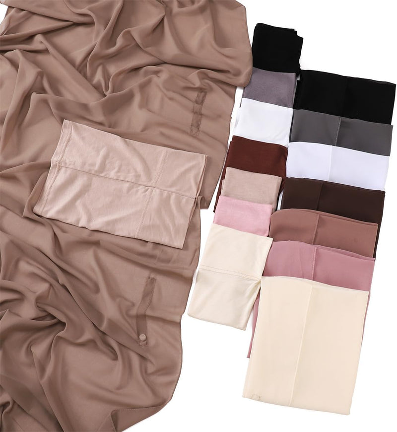 HURESON Instant Chiffon Hijab Set 3-in-1 Hijabs Scarf with Built-in Magnets and Undercap Head Wraps with Model Cap
