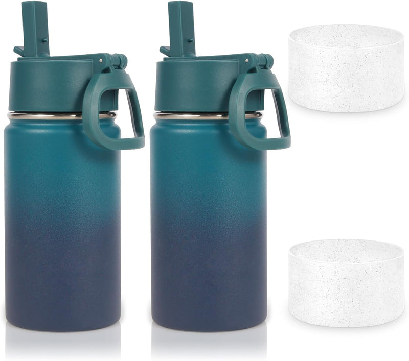 14oz KIds Stainless Steel Insulated Leakproof Water Bottle with Straw Lid and Silicone Boot,BPA-Free Easy Use for Boys&Girls,Double Wall Vacuum Bottles(Purple Blue,1) - 2 Dark Night