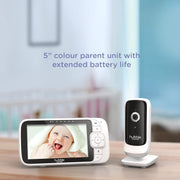 Hubble Nursery View Premium Twin Baby Monitor 5" Split-Screen Display, 2 Cameras, 2-Way Talk, Infrared Night Vision, Digital Zoom, Temp Sensor, 300m Range, Lullabies, Works with HubbleClub App