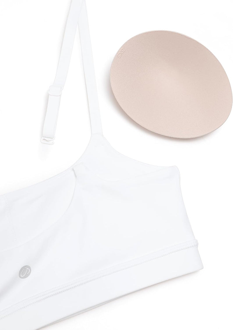 CRZ YOGA Womens Butterluxe Adjustable Spaghetti Strap Sports Bra - Scoop Neck Wireless Padded Bra Yoga Workout Crop Top