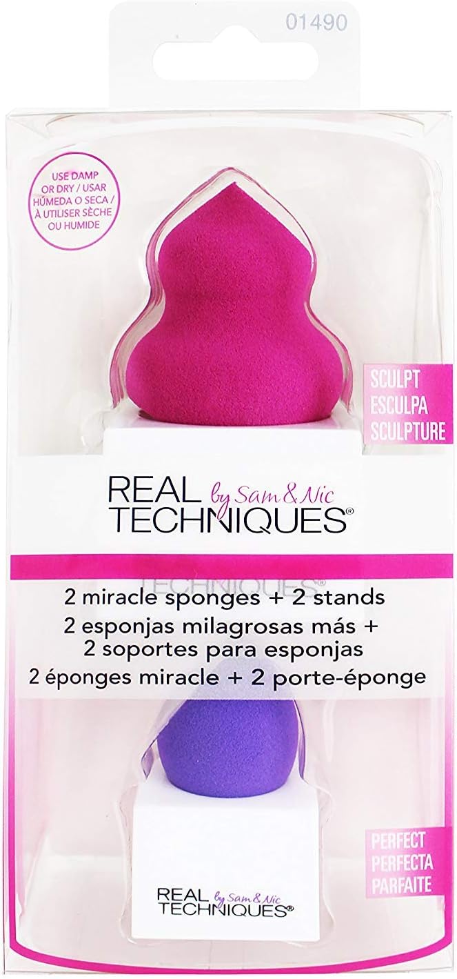 Miracle Complexion Sponge, 0.9375 ounce (Pack of 2), Latex-Free, Polyurethane Foam, Multi-Purpose, Round Bottom Makeup Sponges, Ideal for Blending - 2 Sponges + Stands Miracle Sponge