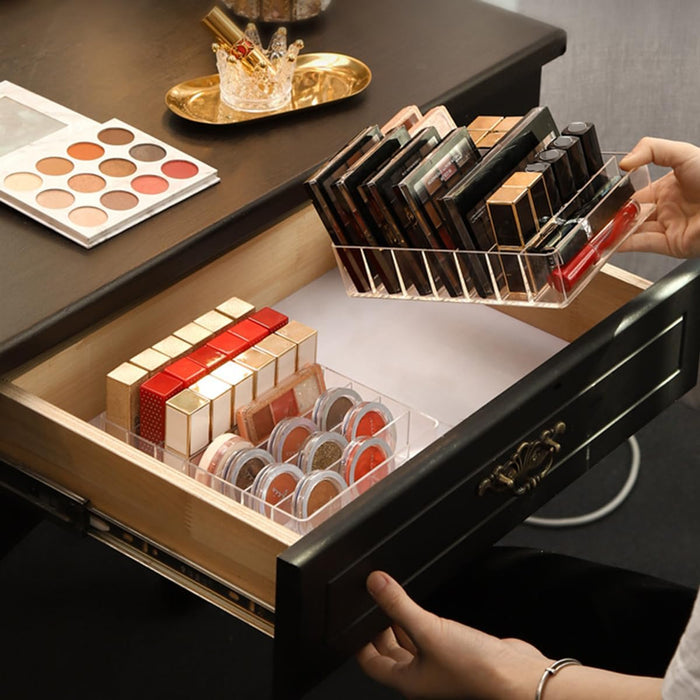 U-HOOME Acrylic Cosmetic Storage Display Boxes, Makeup Organizer 7-Compartment Storage For Eyeshadow, Contour Kits, Blush For Dresser & Vanity