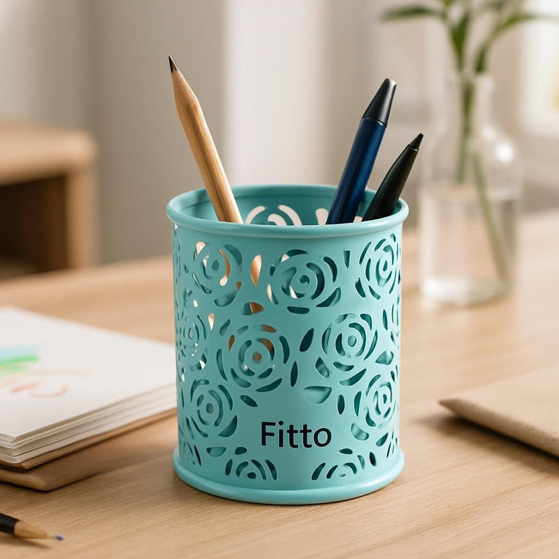Fitto Sky Blue Pen Holder, Round Desk Organizer 8x9cm
