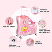 Kids Ride-On Suitcase Children Trolley Hard Shell Carry On Luggage,Travel Suitcase With Safety