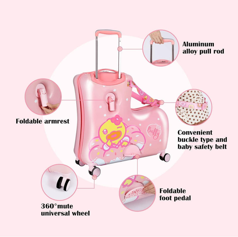 Kids Ride-On Suitcase Children Trolley Hard Shell Carry On Luggage,Travel Suitcase With Safety