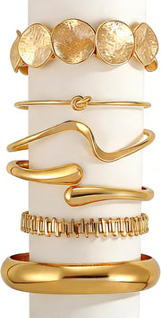 Gold Bangle Bracelets for Women Gold Plated Chunky Cuff Bangle Bracelet Stackable Multi Layer Bangles Fashion Jewelry Set