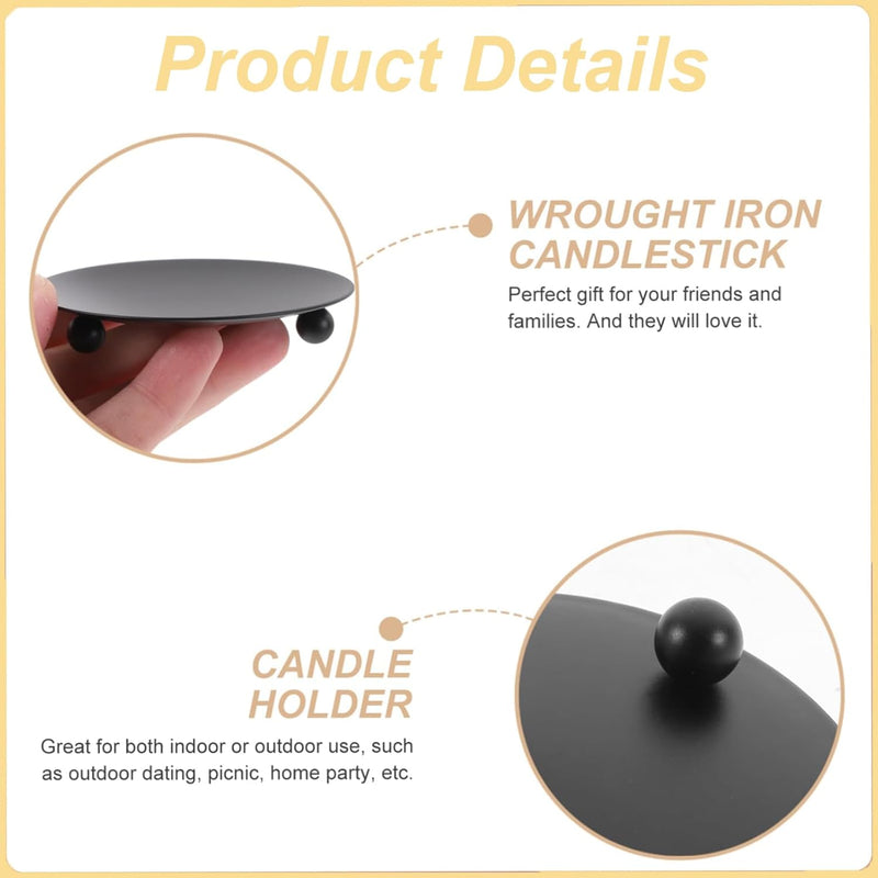 QUEENADA 4PCS Iron Plate Candle Holder - 11CM Diameter Home Decorative Candle Holder for Candle, Aroma Diffuser, Great Gift Choice (Black)