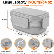3-Layer Bento Lunch Box with Lunch Bag, Stackable Food Container with Built-in Cutlery Set for Kids, Adults, School, Office and Picnic(Grey)
