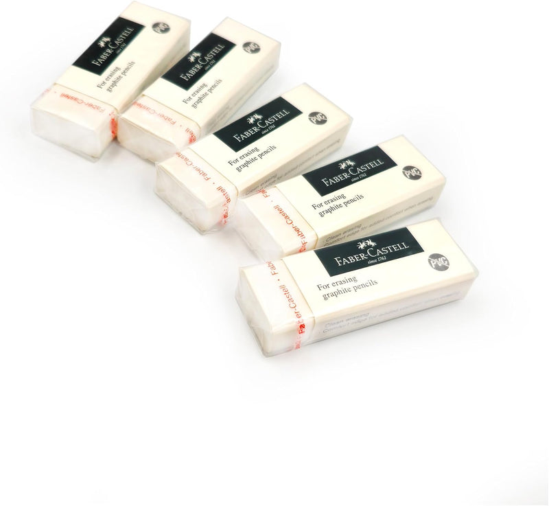Faber-Castell 205002 Eraser 188121, PVC-Free, Plastic, White, Pack of 5 - 5 piece Single