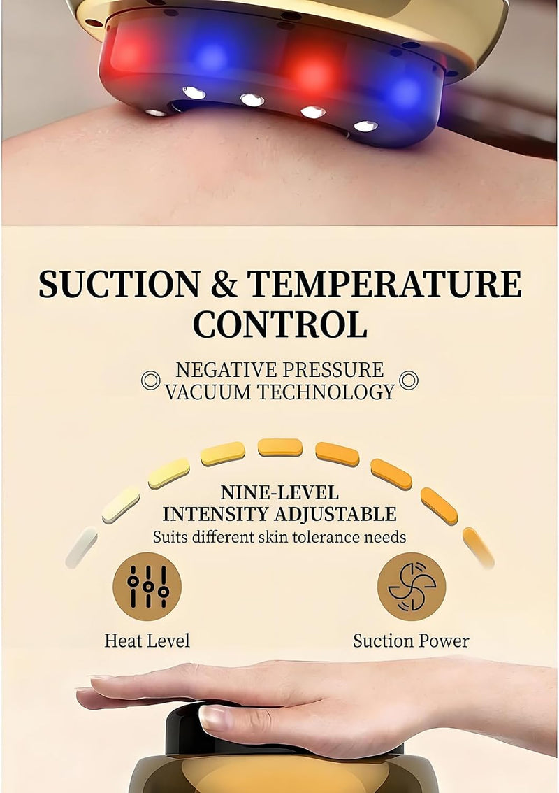 Vacuvia for Cellulite Machine with LED Light & Vibration, 9 Adjustable Suction Levels for Arms, Legs, Abdomen & Back, Rechargeable Handheld Body Massager for Skin Firming & Deep Relaxation