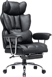 Big and Tall Office Chair 400lbs PU Leather Executive Desk Chair with Lumbar Support & Leg Rest, Heavy-Duty Computer Chairs for Home Office, Pink 400lbs support, 135 recline, dual-layer foam cushion, 23.5" seat & footrest. BIFMA - Black